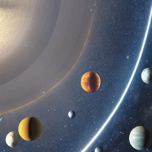 Image similar to solar system, by greg rutkowski, by jean deville, octane render, photorealism