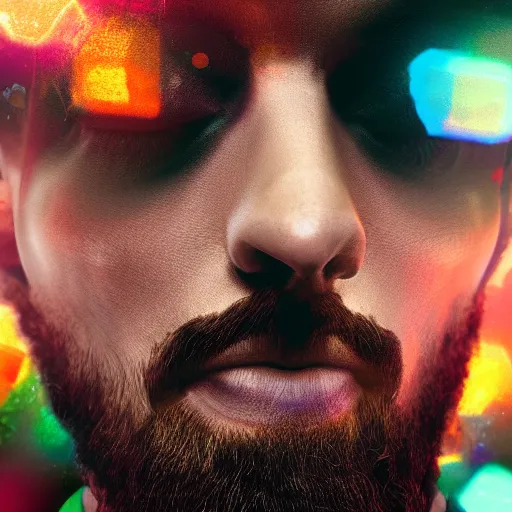 Image similar to terence McKenna modeling seductively with psychedelic mushrooms, psychedelic, cinematic lighting, dramatic, octane render, full body, trending on artstation, perfect facial symmetry, bokeh, 8k, hyper detailed