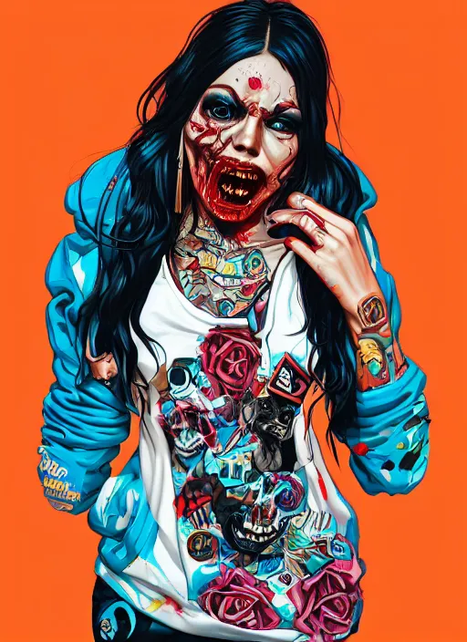 Image similar to zombie full body latina hiphop streetwear drip, tristan eaton, victo ngai, artgerm, rhads, ross draws