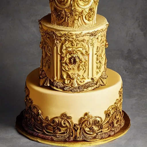 Prompt: photograph of a fancy baroque cake from cookbook in color