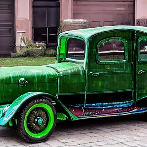 Image similar to a car made out of a pickle,