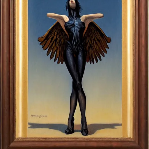 Prompt: portrait of a short woman with long, strong legs, short torso, and wings, by Gerald Brom