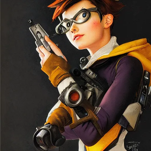 overwatch's tracer in a 1 9 5 0's pinup art,, Stable Diffusion