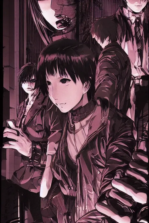 Prompt: webtoons, webcomic, professionally drawn 9 0 s seinen cyberpunk horror action manga cover art, mangaka drawn by ilya kuvshinov, pencils by ilya kuvshinov, full color, designs by tsutomu nihei and hirohiko araki