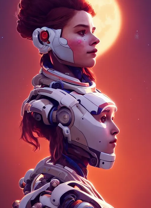 Image similar to symmetry!! portrait of a robot astronaut, floral! horizon zero dawn machine, intricate, elegant, highly detailed, digital painting, artstation, concept art, smooth, sharp focus, illustration, art by artgerm and greg rutkowski and alphonse mucha, 8 k