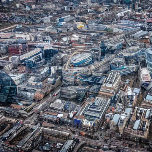 Image similar to Aerial photo of cyberpunk slumps in London
