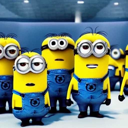 Prompt: hyperrealistic film still of the minions in the un security council, stunning 3 d render, dim volumetric cinematic lighting, 8 k octane comprehensive render, extremely hyper - detailed, incredibly lifelike attributes, intricate, real flesh texture, masterpiece