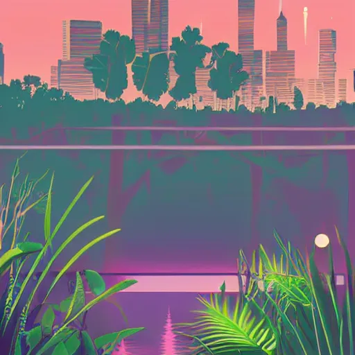 Prompt: beautiful happy picturesque charming futuristic sci - fi city in harmony with nature. water and plants. beautiful light. grainy and rough. soft colour scheme. beautiful artistic vector graphic design by lurid. ( 2 0 2 2 )