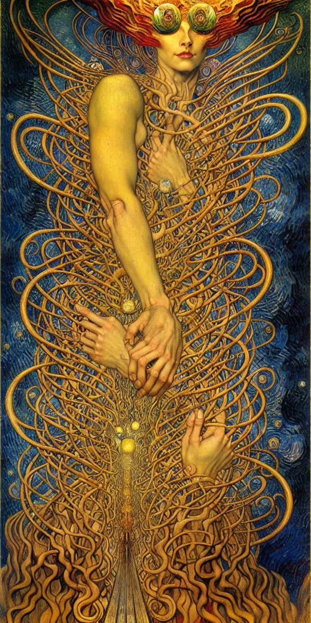 Image similar to Divine Chaos Engine by Karol Bak, Jean Delville, William Blake, Gustav Klimt, and Vincent Van Gogh, symbolist, visionary