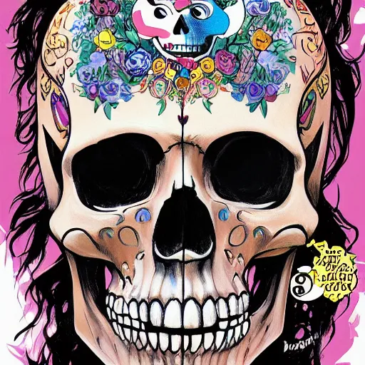 Image similar to portrait painting Disney skull skeleton, comic book, highly detailed, art by Singer Sargent and damien hirst