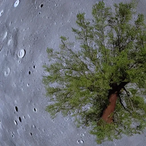 Image similar to Scene on the moon, view on the Earth, A big tree