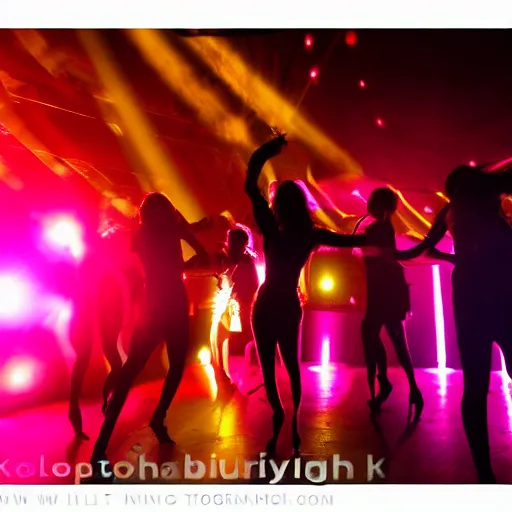 Prompt: dark dancing silhuettes in a dance club, colorful lights, dramatic lighting, a lot of energy, photograph 8 5 mm f 1. 4