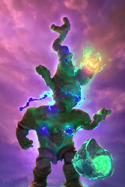 Image similar to arcane fantasy art giant golem elemental wood rock bastion forged gemstone enchanted forest troll, global illumination ray tracing hdr fanart arstation by sung choi and eric pfeiffer and gabriel garza and casper konefal lisa frank zbrush central hardmesh