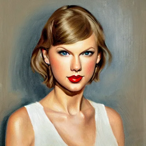 Prompt: Taylor Swift portrait painted by Normand Rockwell