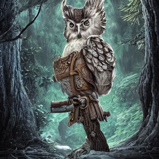 Prompt: high definition ink woodblock fantasy character art, hyper realistic, hyperrealism, elemental guardian of life, forest owl, woody foliage, 8 k dop dof hdr fantasy character art, by aleski briclot and alexander'hollllow'fedosav and laura zalenga