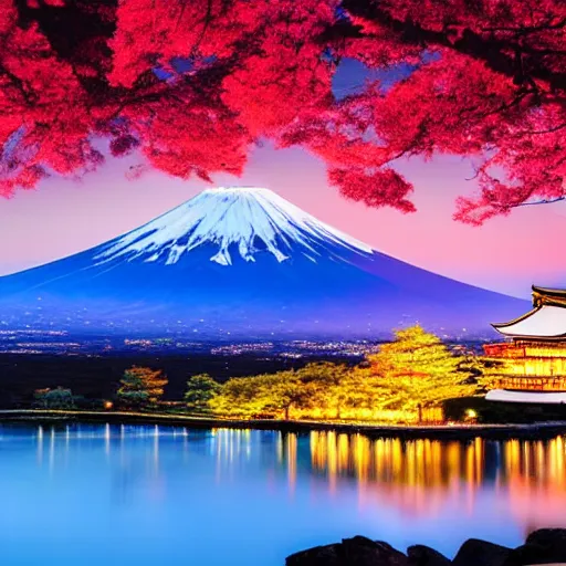 Prompt: photo of landscape of Mount Fuji,Japan beautiful lighting