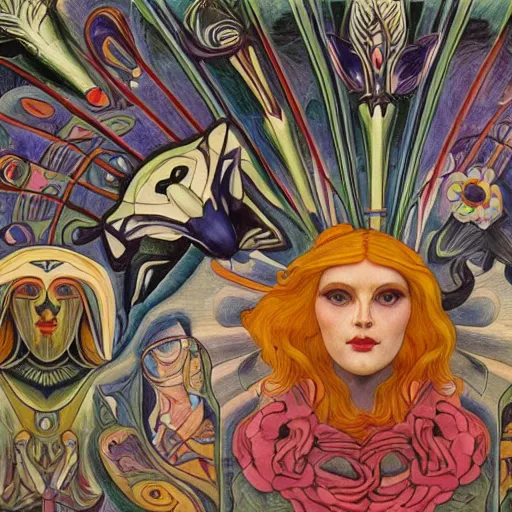 Image similar to a facemask made of stylized flowers, by evelyn de morgan and diego rivera and john watkiss and annie swynnerton, art deco shaman, art brut, symbolist, dramatic cinematic lighting, god rays, iridescent beetles, clean crisp graphics, smooth sharp focus, extremely detailed