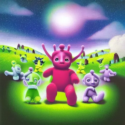 Prompt: Teletubbies acidwave by Mark Ryden