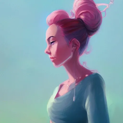 Image similar to woman, pink clouds, by loish