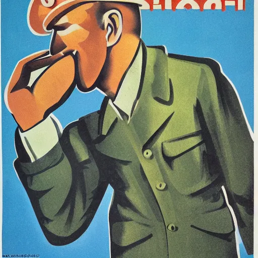 Image similar to a soviet era propaganda poster depicting marijuana