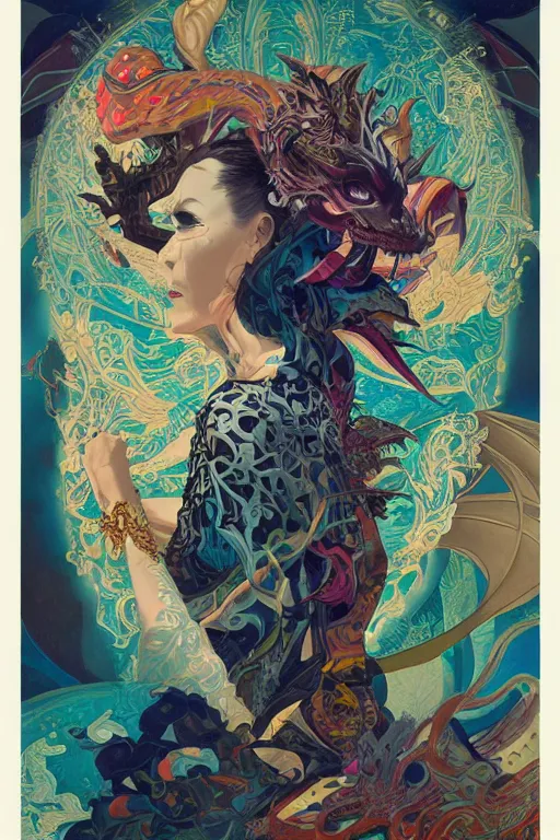 Image similar to Tristan Eaton, victo ngai, peter mohrbacher, artgerm portrait of a dragon