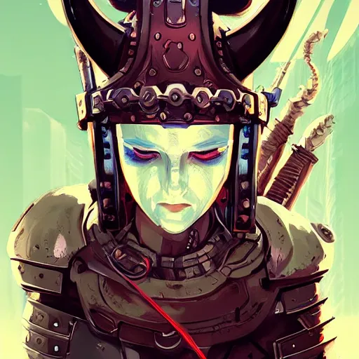 Image similar to cyberpunk viking helmet mask warrior goddess robot ninja fantasy, art gta 5 cover, official fanart behance hd artstation by jesper ejsing, by rhads, makoto shinkai and lois van baarle, ilya kuvshinov, ossdraws