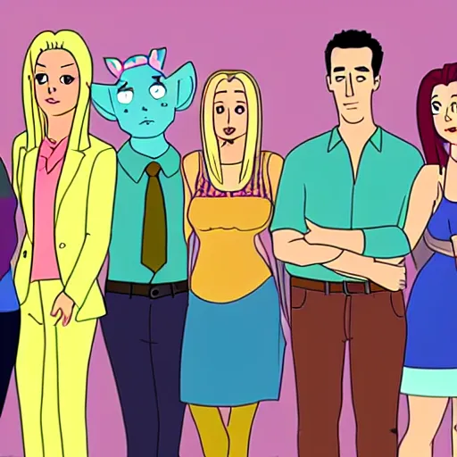 Image similar to still from the hit tv show friends in the style of bojack horseman