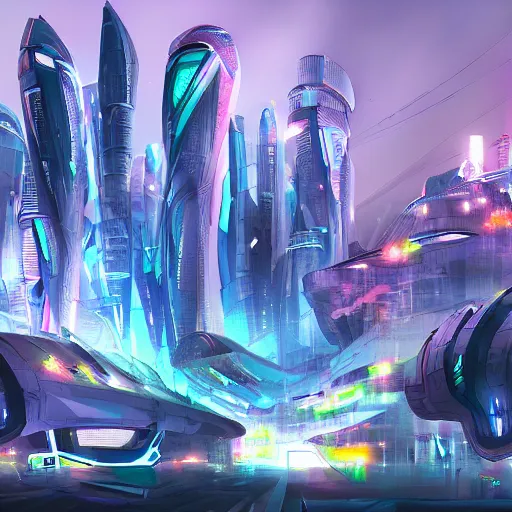 Image similar to futuristic city, colourful, trending on artstation