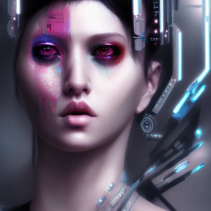 Image similar to face wear on beautiful feminine face, cyberpunk art by kuno veeber, cgsociety, computer art, ultra detailed, futuristic, anime aesthetic