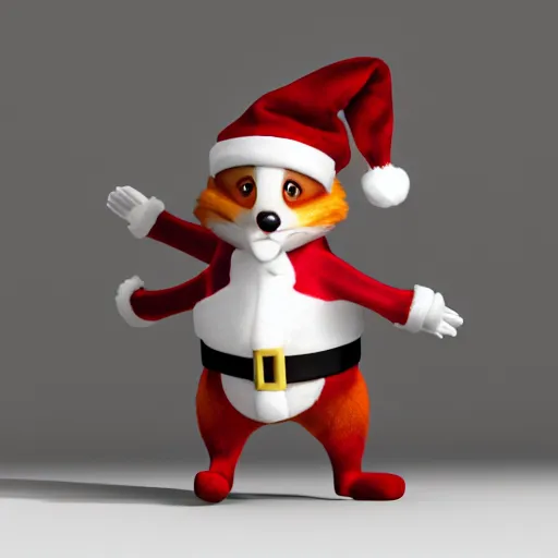 Prompt: fox, looking happy, wearing a santa hat, slightly chubby, detailed, 3d render, 4k, pixar