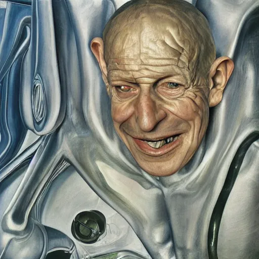 Image similar to high quality high detail painting by lucian freud, hd, a happy futuristic alien, photorealistic lighting