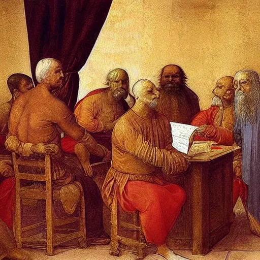 Image similar to a beautiful painting of donald trump being one of the consultants in an indian scam center, by leonardo da vinci, ultra - detailed, 8 k