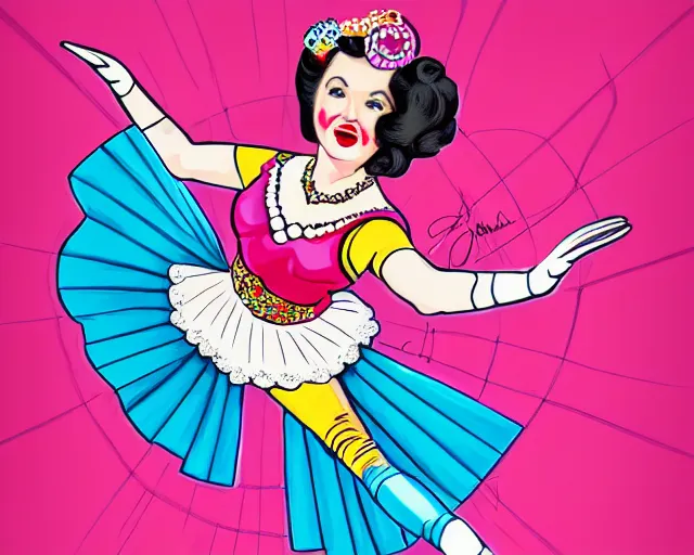 Image similar to teenage betty white as a cancan dancer in art deco style, hyper realistic, artstation, illustration, bright, cheerful, detailed and intricate environment