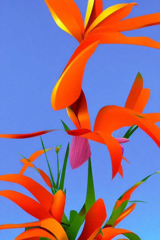 Prompt: a colorful, metallic strelitzia, ( ( ( ( jonathan zawada ) ) ) ) a computer rendering by agnes lawrence pelton, featured on polycount, computer art, rendered in cinema 4 d, octane render, rendered in maya