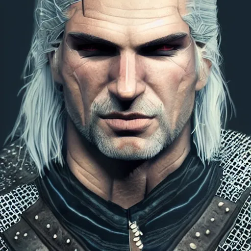 Image similar to dream Geralt of Rivia, golden eyes, silver hair, wolf pedant, 4k, artstation, cgsociety, award-winning, masterpiece, stunning, beautiful, glorious, powerful, fantasy art