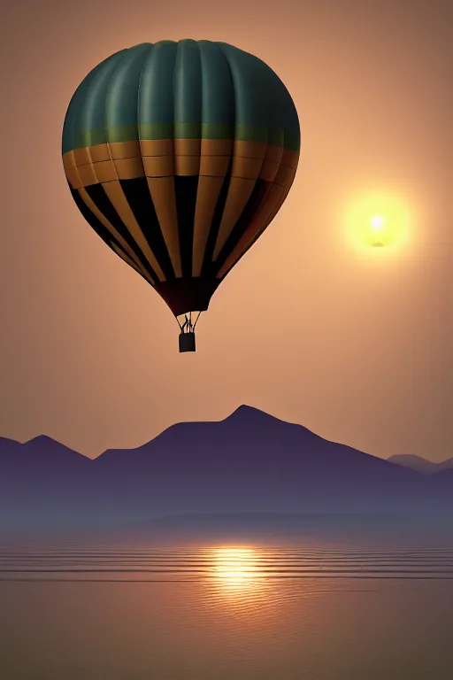 Image similar to sunrise mountain water hot air balloon digital art by bo xun lin trending on artstation