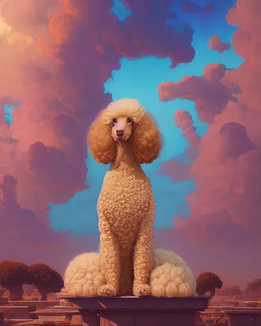 Prompt: highly detailed surreal vfx portrait of a sacred poodle, analogous colors, stephen bliss, unreal engine, greg rutkowski, loish, rhads, beeple, makoto shinkai and lois van baarle, ilya kuvshinov, rossdraws, tom bagshaw, alphonse mucha, global illumination, detailed and intricate environment