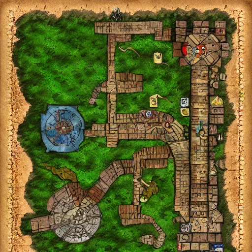 Image similar to D&D battlemap of small town, medieval dnd, colorfull digital fantasy art, 4k