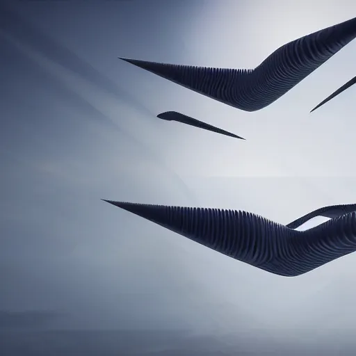 Image similar to Zaha Hadid in his body fly in the sky in his fantasy world design by Zaha unreal engine vray