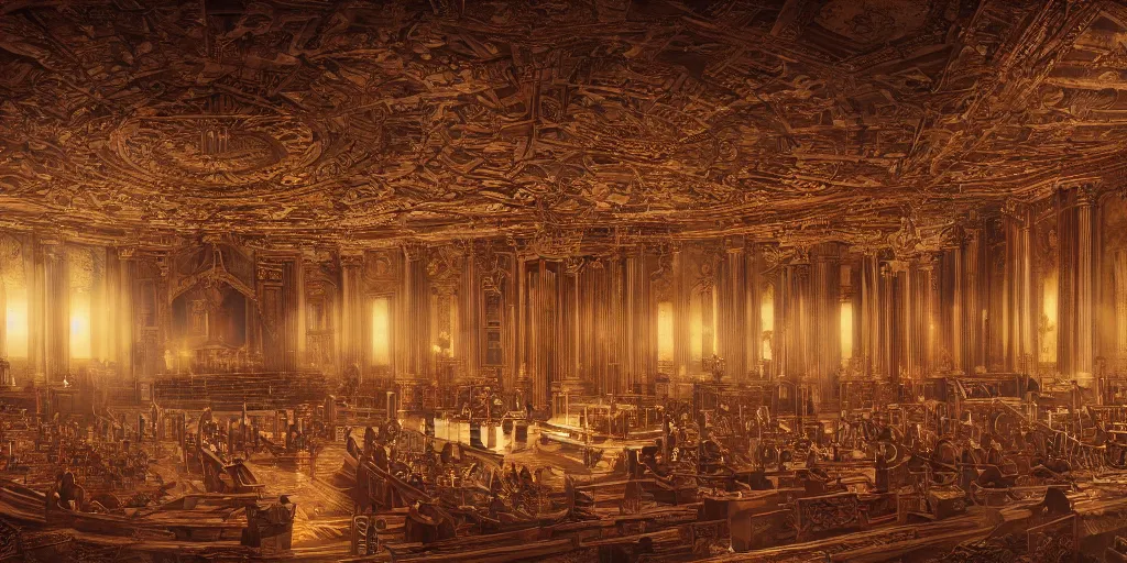 Image similar to Masonic lodge, realistic 4k octane beautifully detailed render, 4k post-processing, highly detailed, intricate complexity, epic composition, magical atmosphere, cinematic lighting, masterpiece, ultra hd