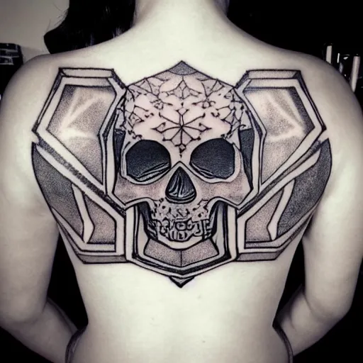 Image similar to tattoo design, stencil, tattoo stencil, traditional, a world famous tattoo of a geometric skull with a galaxy coming out of the top of its head-s 100