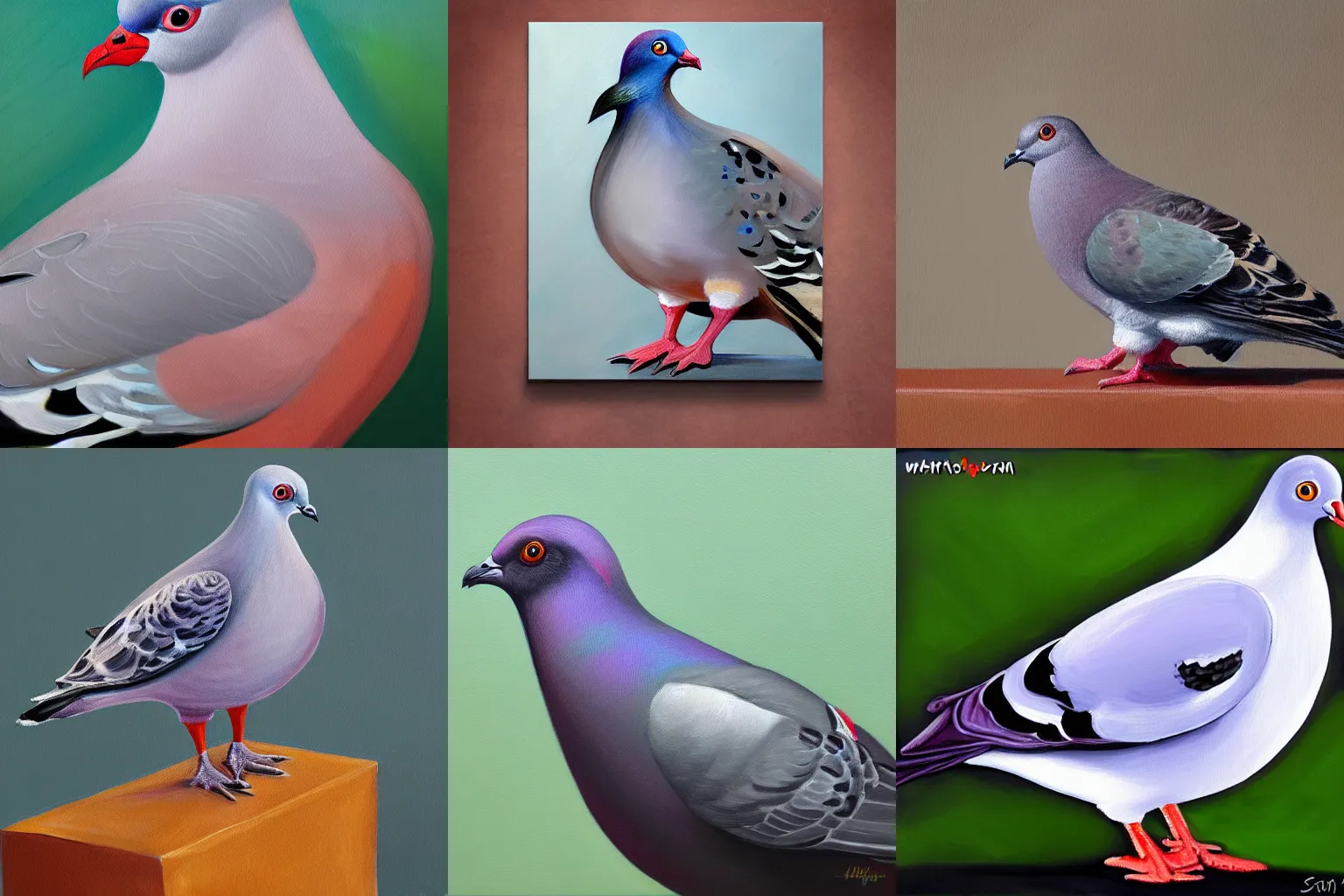 Prompt: High-Quality painting of a pigeon, very detailed, peaceful, trending on Art Station, digital art.