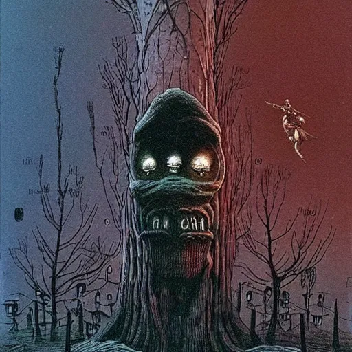 Prompt: batteryman micro - cell beksinski, eldritch, apocalypse, creepy creature, horror spooky