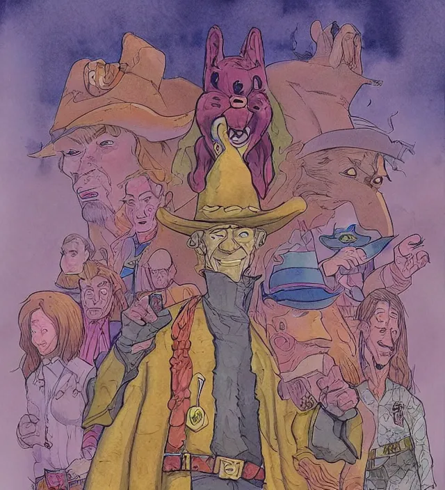 Prompt: a watercolor ink painting of scooby - doo as a wizard / sheriff in the style of jean giraud in the style of moebius trending on artstation deviantart pinterest detailed realistic hd 8 k high resolution