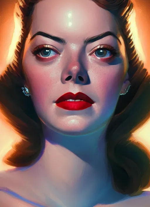 Image similar to portrait of 1 9 5 0 s darna, young emma stone, intricate, elegant, glowing lights, highly detailed, digital painting, artstation, glamor pose, concept art, smooth, sharp focus, illustration, art by wlop, mars ravelo and greg rutkowski