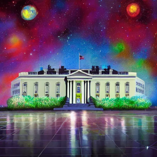 Image similar to photo of 8k ultra realistic White House filled with multi color crayons, clear sky, full of colour, cinematic lighting, battered, trending on artstation, 4k, hyperrealistic, focused, extreme details,unreal engine 5, cinematic, masterpiece, art by John Berkey