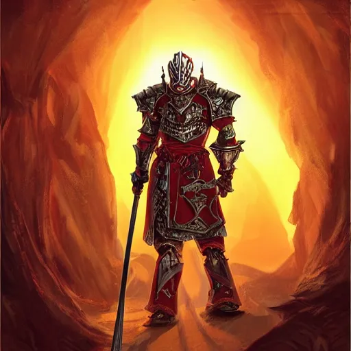 Prompt: blood paladin, fantasy art, located in a castle, legendary armor, red sunlight through the window, decorated, high quality, highly detailed,