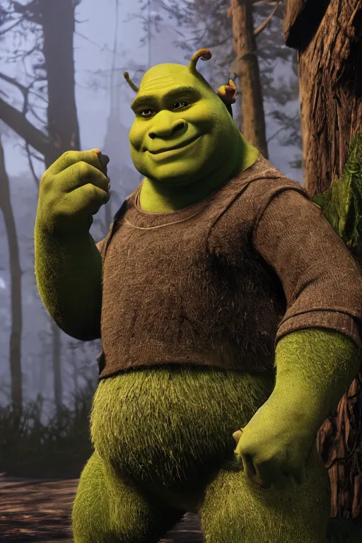 Image similar to shrek 👌, cinematic, photoreal, by red dead redemption 2