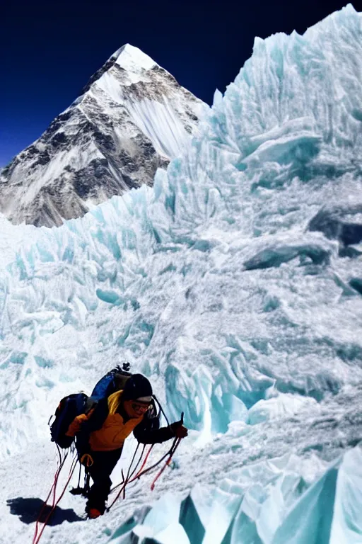 Prompt: vitalik buterin climbing everest with wolves