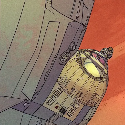 Prompt: space station above Jupiter in the style of Moebius and Ashley wood